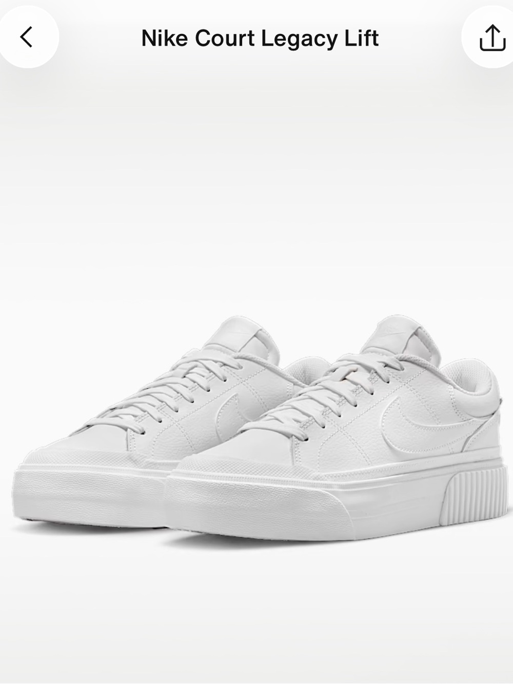 Women’s Nike Court Legacy Lift size 6 white shoes